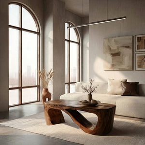 Minimalist Natural Wood Coffee Table With Sculptural Form For Living