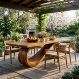 Wooden Dining Table With Flowing Base For Kitchen