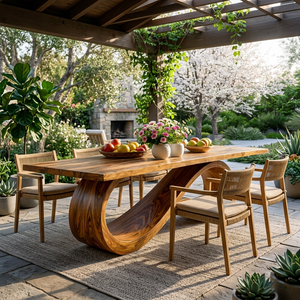 Wooden Dining Table With Flowing Base For Kitchen