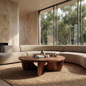 Round Wooden Coffee Table Unique Base Design For Home