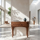 Organic Wooden Tapered Console Table For Living Room