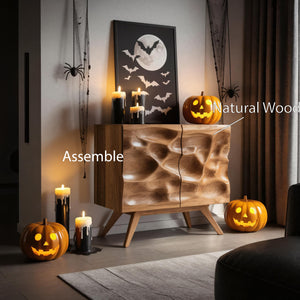 Artistic Halloween Wavy Wood Sideboard For Living Room Or Hallway
