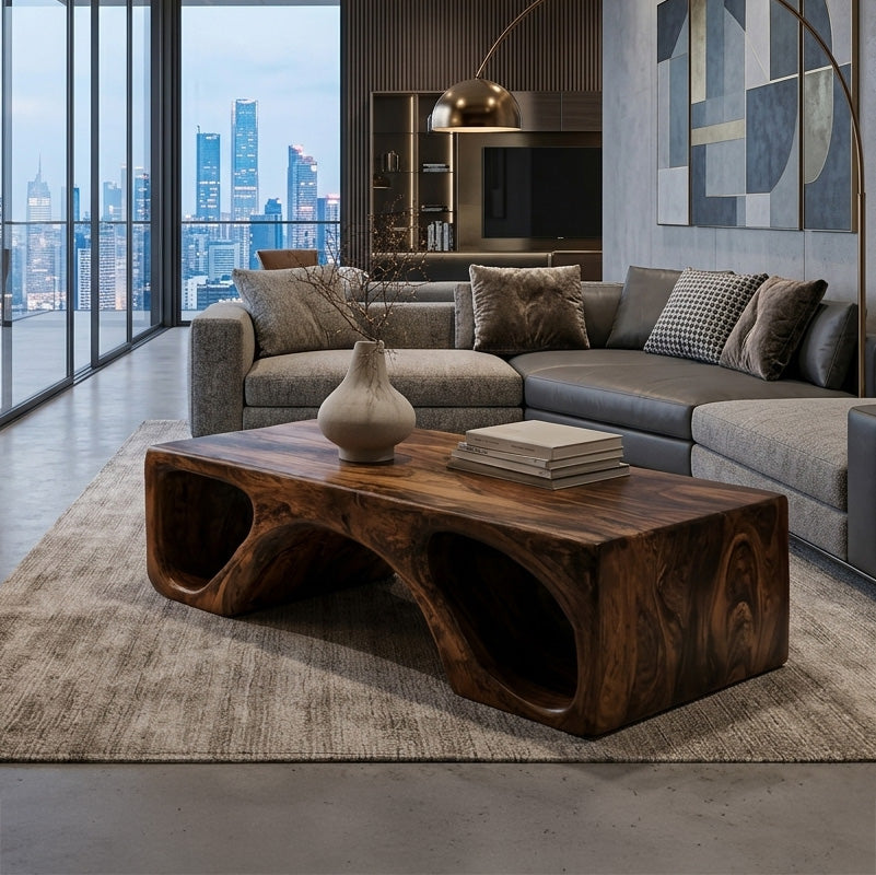 Contemporary Natural Wood Coffee Table With Unique Form For Home