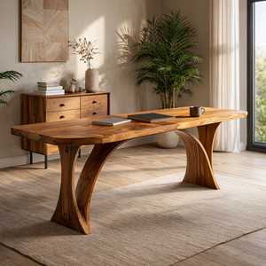 Handmade Wooden Desk With Unique Curved Base For Workspace
