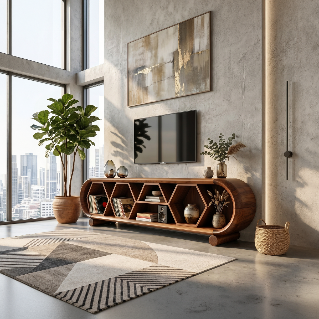 Modern Rounded TV Stand For Family Gathering Space