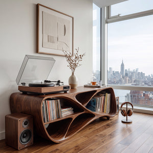 Contemporary Wooden Record Player Console For Living Room