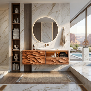 Modern Floating Bathroom Vanity With Wave Carved Cabinet For Bathroom