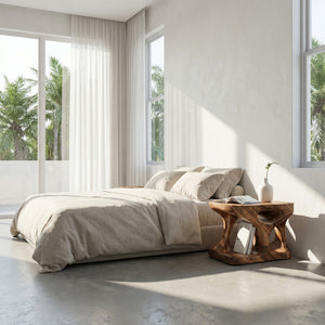 Scandinavian Solid Wood End Table With Minimal Curves And Open Shelf For Living Room