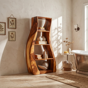 Minimalist Sculpted Wooden Accent Shelf With Flowing Silhouette