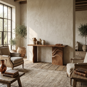 Scandinavian Carved Display Table For Lounge Interior Space
