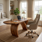Contemporary Wooden Desk With Artistic Base For Home Workspace
