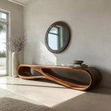 Modern Wood Bench With Sculptural Form For Entryway