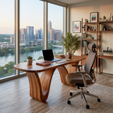 Modern Wooden Desk With Curved Base For Home Office