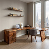 Rustic Wooden L-Shaped Desk For Bright Study Room