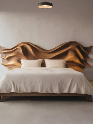 Artistic Sculptural Headboard With Wave Carving For Bedroom