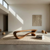 Minimalist Curved Natural Wood Bench For Living Room Decor