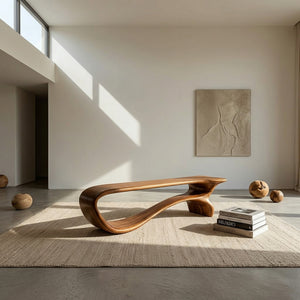 Minimalist Curved Natural Wood Bench For Living Room Decor