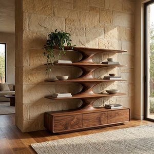 Organic Bookshelf With Twisted Tiers For Home Library