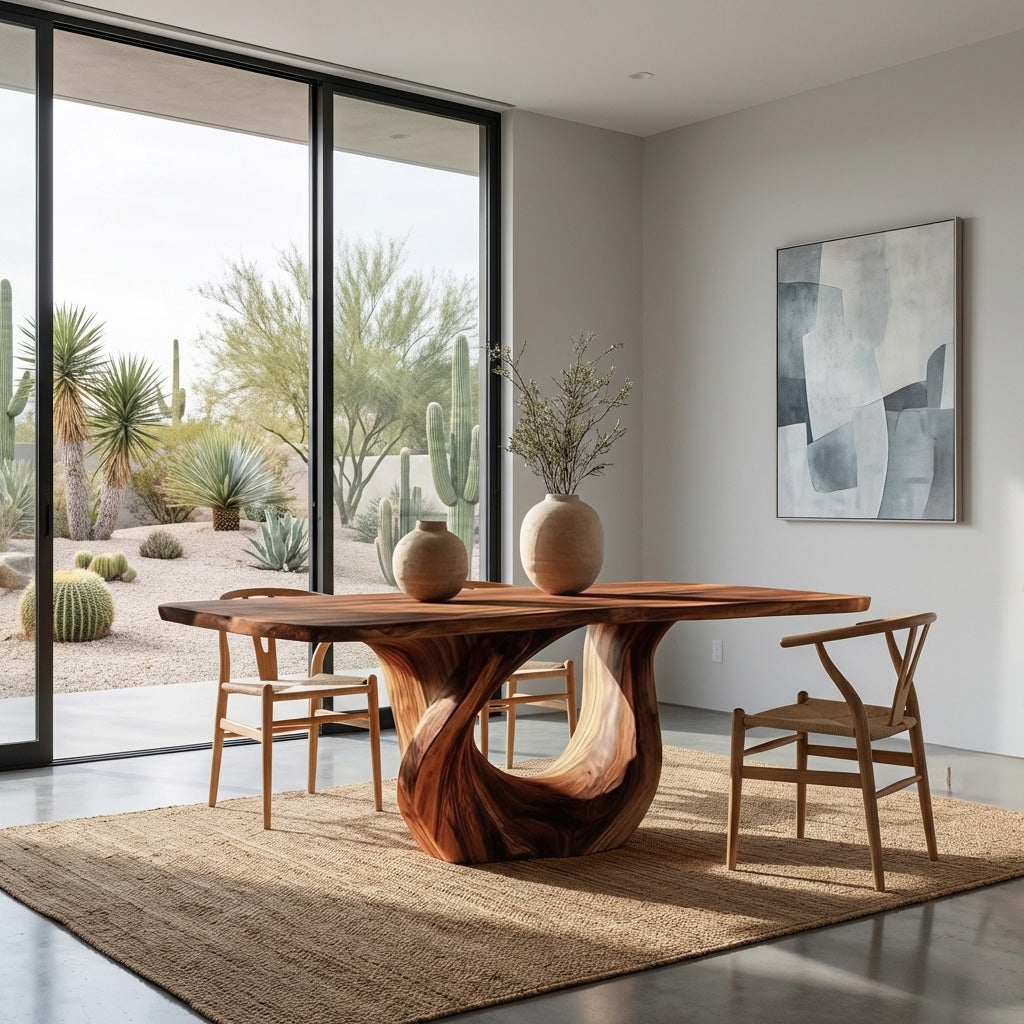 Modern Wooden Dining Table With Sculptural Base For Dining