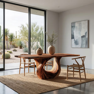 Modern Wooden Dining Table With Sculptural Base For Dining