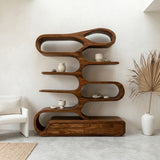 Minimalist Sculptural Bookshelf With Rounded Compartments For Reading Room