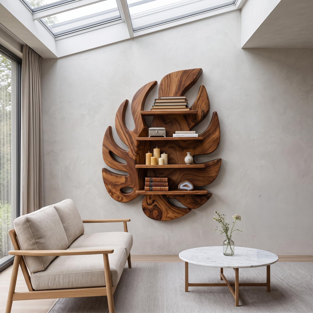 Modern Wooden Leaf Floating Bookshelf For Living Room