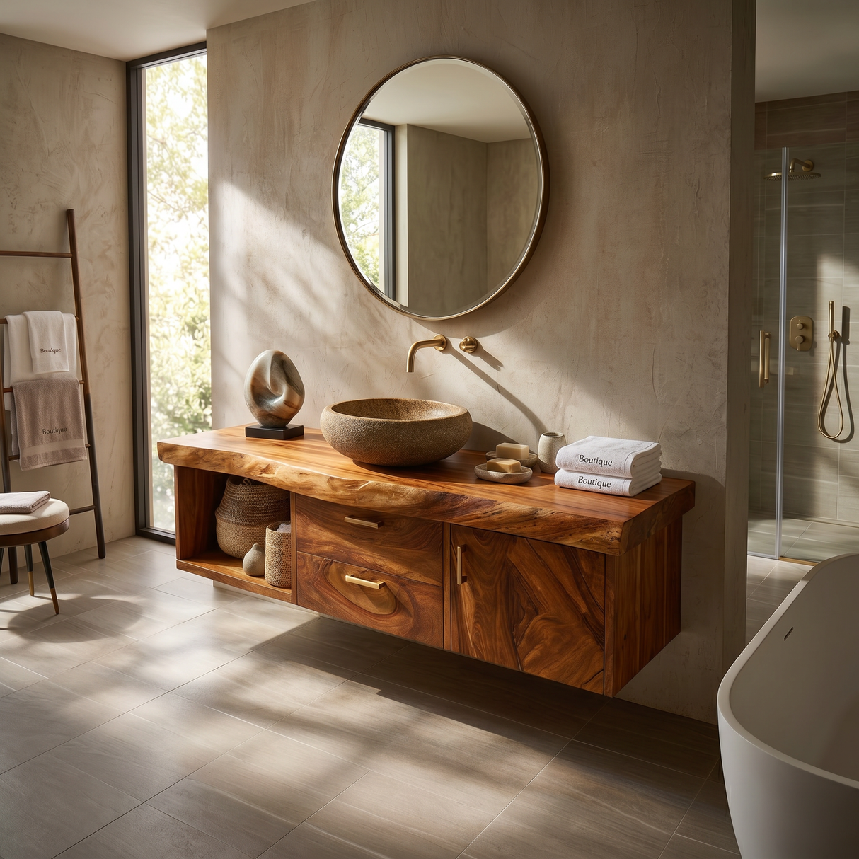 Scandinavian Wood Vanity Boutique Hotel Bathroom