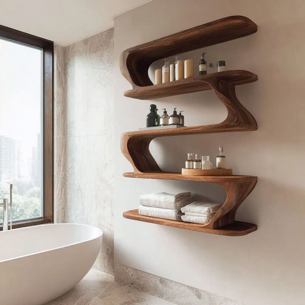 Contemporary Wood Wall Bathroom Shelf For Bathroom Decor