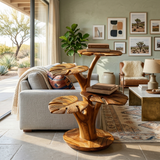 Organic Wooden Side Table With Multi-branched Tabletop For Home