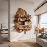 Artistic Wooden Tropical Leaf Wall Mounted Bookshelf For Home Decor