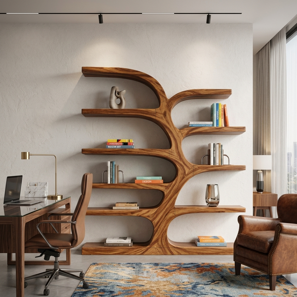 Handcrafted Curved Bookshelf For Living Room Furniture