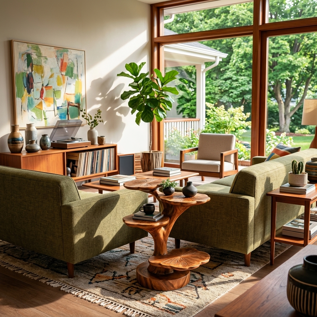 Wooden Accent Table Leaf Inspired Design For Sofa Area