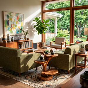 Wooden Accent Table Leaf Inspired Design For Sofa Area
