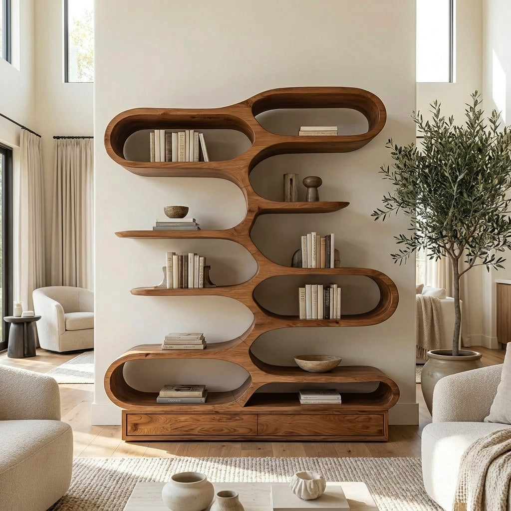 Organic Sculptural Bookcase For Designer Living Room