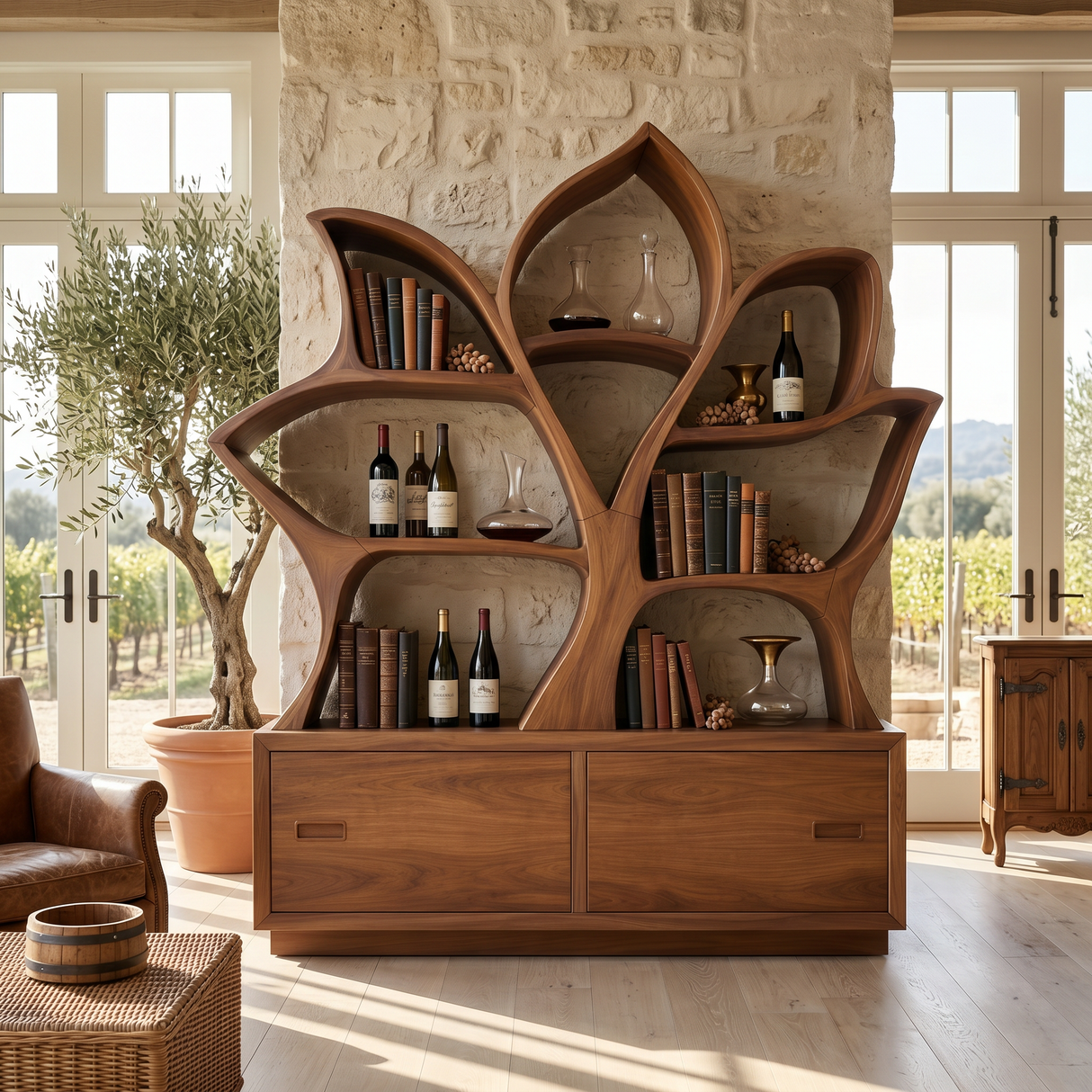 Mid Century Library Bookshelf For Contemporary Living Room