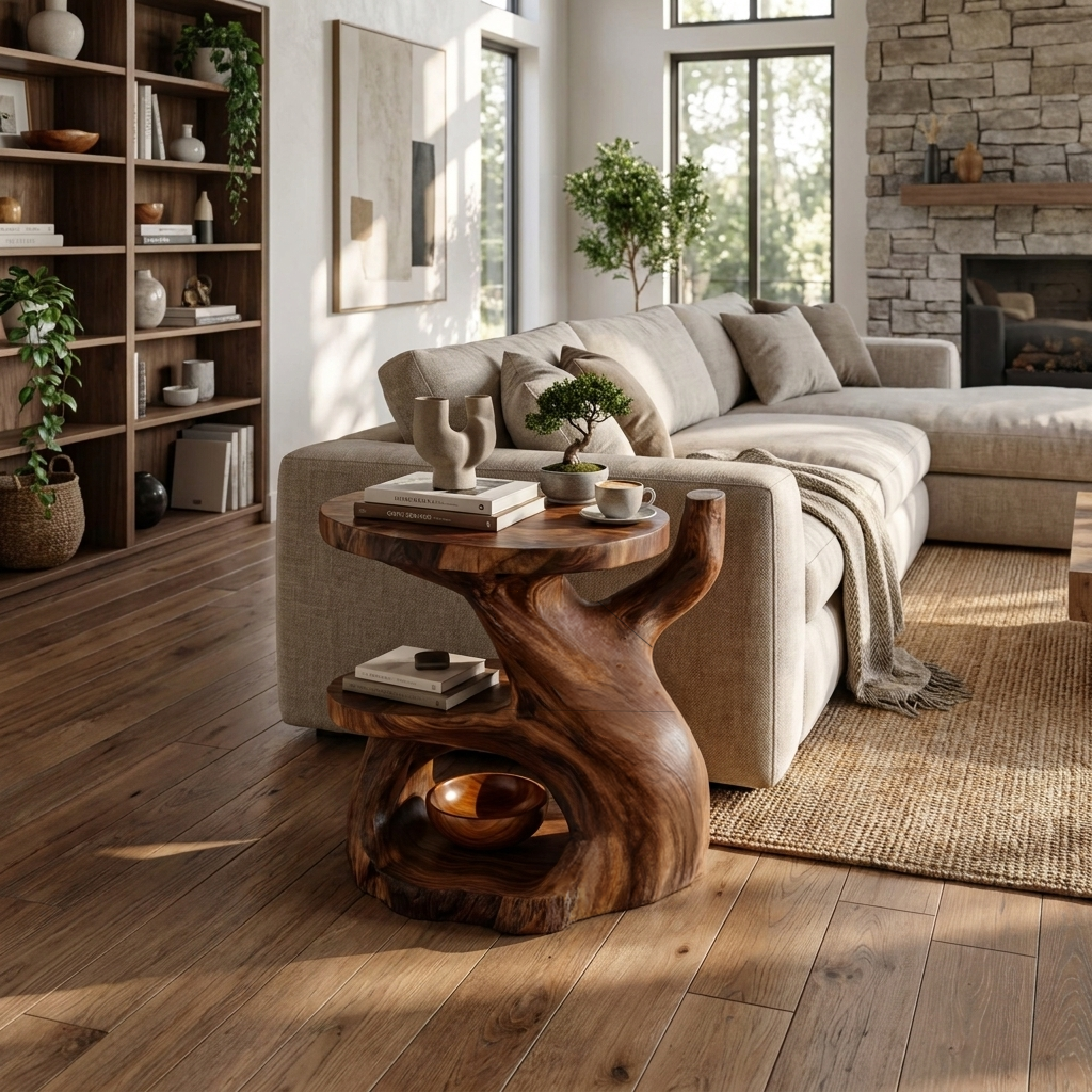 Elegant Side Table With Shelf Layered For Living Room