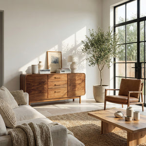 Modern Organic Sideboard With Center Drawers For Living Room