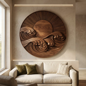 Modern Coastal Round Wave Wood Wall Art For Home
