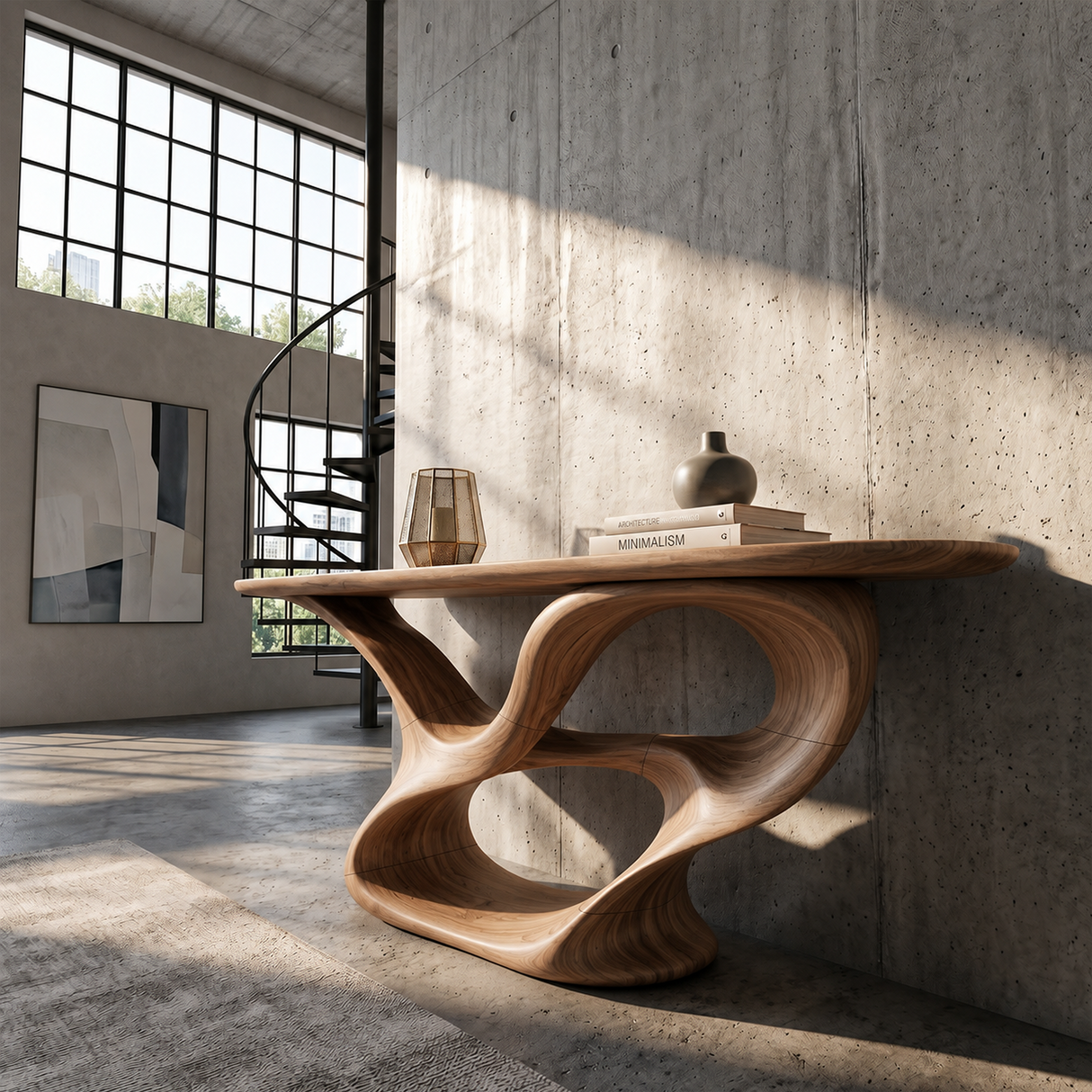 Organic Carved Console Table Contemporary Entryway