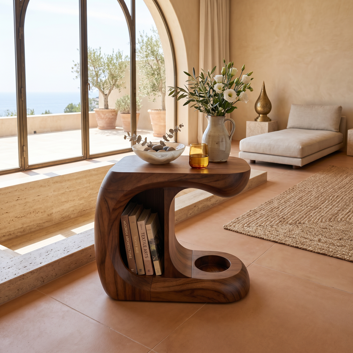 Minimalist Curved Accent Table For Studio Apartment Interior