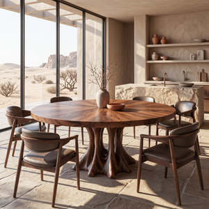 Modern Round Dining Table Multi Column Pedestal For Designer Dining