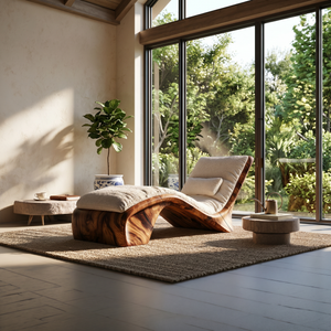 Sculptural Wood Chaise Lounge Coastal Modern Oceanfront Residence