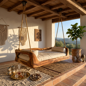 Sculptural Organic Wood Hanging Daybed Swing Penthouse Balcony