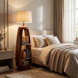 Minimalist Wooden Floor Lamp With Multiple Shelves For Living Decor
