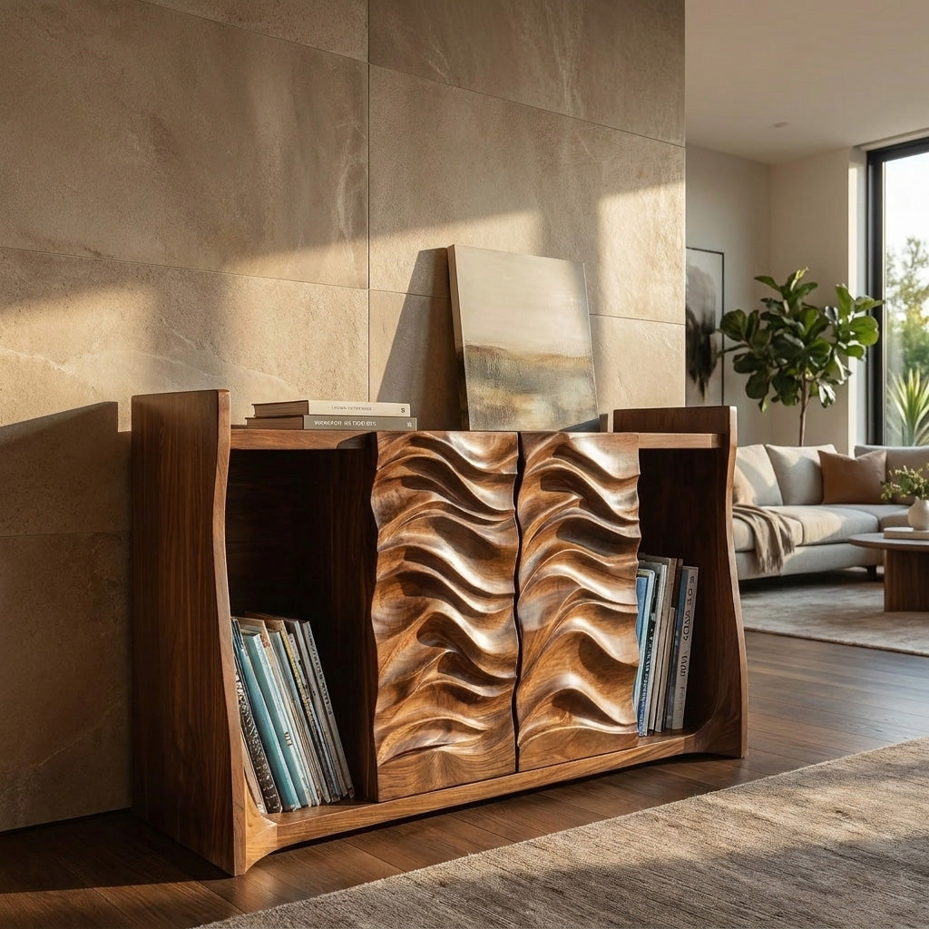 Contemporary Open Bookshelf With Carved Doors For Home Library