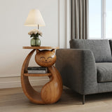 Whimsical Cat Shaped Wooden Side Table For Bedroom