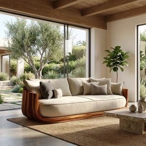 Modern Wooden Sofa With Flowing Rounded Edges For Home