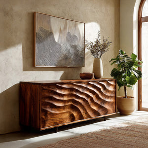 Contemporary Wooden Sideboard With Carved Doors For Home Interior