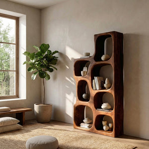 Organic Sculptural Wooden Bookshelf For Modern Living Room