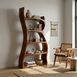 Elegant Natural Wood Standing Shelf For Entryway Display Decor